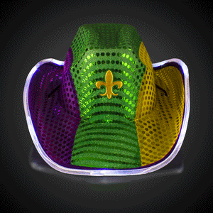LED Mardi Gras Sequin Cowboy Hat (1 Quantity Per Pack) - Glow-Paradise