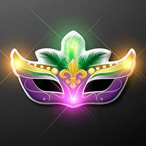 Mardi Gras Mask Flashing Body Light Lapel Pins (1 Per Pack) - Glow-Paradise