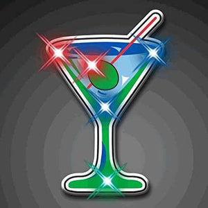 LED Martini Flashing Body Light Lapel Pins (1 Per Pack) - Glow-Paradise