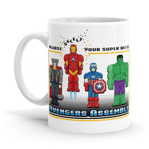 8 Bit Superheroes - Marvel Ceramic Home Kitchen Drinking Coffee Milk Mug (350 ml/11oz, Made in USA) - Glow-Paradise