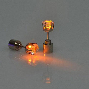 LED Light Up Diamond Shape Stud Earrings (Orange Color, 1 Pair Per Pack) - Glow-Paradise