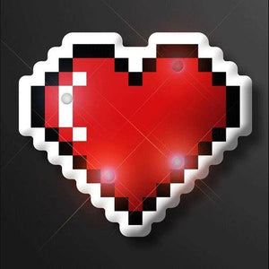 Light Up Pixel Heart 8-Bit LED Flashing Blinky Body Light Pins (1 Per Pack) - Glow-Paradise
