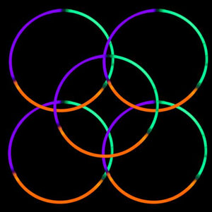 24 Inch Tri-Color Glow Stick Necklaces (Green/Purple/Orange, 50 Count Per Pack) - Glow-Paradise