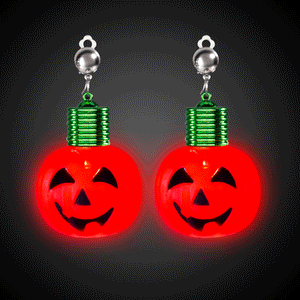 LED Light Up Jumbo Pumpkin Clip-On Earrings (1 Pair Per Pack, Batteries Included) - Glow-Paradise