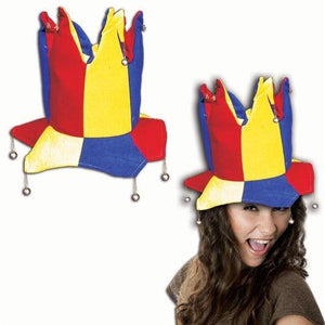 Red, Yellow, And Blue Velvet Jester Hat (1 Per Pack) - Glow-Paradise