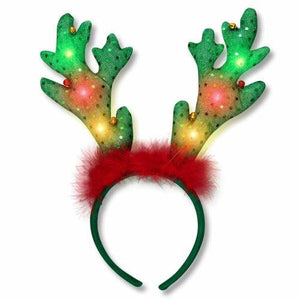 LED Jingle Bells Reindeer Antlers Light Up Headband (1 Quantity Per Pack) - Glow-Paradise