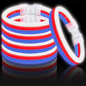 8 Inch Triple Wide Glow Bracelets - Patriotic Colors Red White Blue (75 Counts Per Pack) - Glow-Paradise