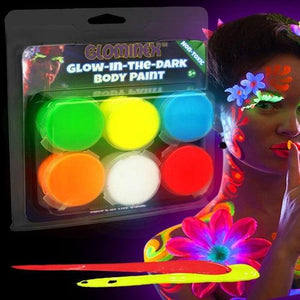 Glominex Glow Body Paint Clamshell Pack - 6 Colors Assorted (6 Quantity Per Pack) - Glow-Paradise