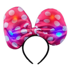 Light Up Pink Soft Bow Headband (1 Hat Per Pack) - Glow-Paradise