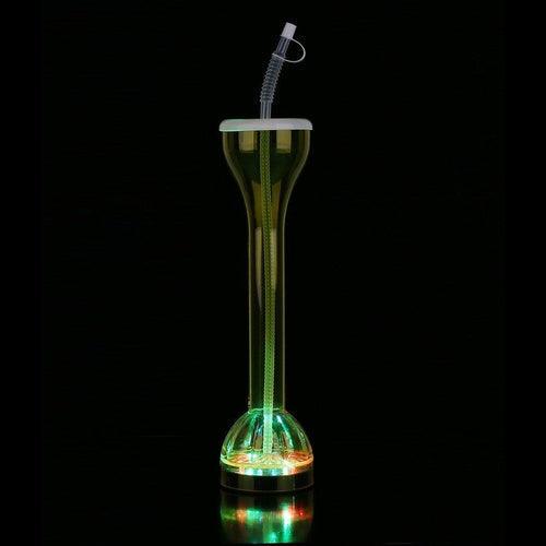 LED Light Up Flashing 17 Oz Yard Glass With Straw (Yellow Color, 1 Quantity Per Pack) - Glow-Paradise