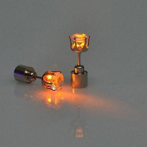 LED Light Up Diamond Shape Stud Earrings (Orange Color, 1 Pair Per Pack) - Glow-Paradise