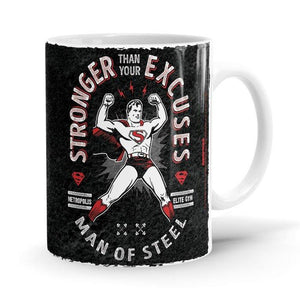 Stronger Than Your Excuses - Superman Ceramic Home Kitchen Drinking Coffee Milk Mug (350ml/11oz, Made in USA) - Glow-Paradise