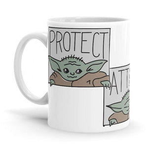 The Child: Protect, Attack, Snack - The Mandalorian Ceramic Home Kitchen Drinking Coffee Milk Mug (350ml/11oz, Made in USA) - Glow-Paradise
