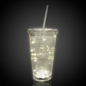 LED Light Up 16 Oz String Double Walled Tumbler With Lid And Straw (White Color, 1 Quantity Per Pack) - Glow-Paradise