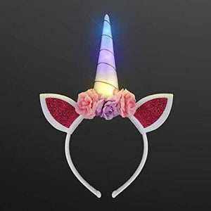 LED Light Up Color Change Unicorn Horn Flower Headband (1 Quantity Per Pack) - Glow-Paradise