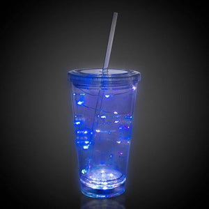 LED Light Up 16 Oz String Double Walled Tumbler With Lid And Straw (Blue Color, 1 Quantity Per Pack) - Glow-Paradise